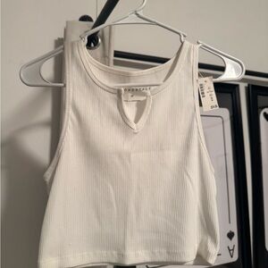 Aeropostale White Ribbed Keyhole Crop Tank